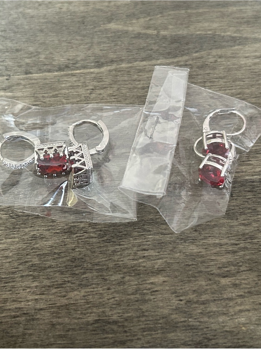 Red Cz Drop Earrings Silver Tone